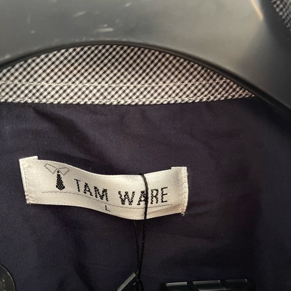 Tam Ware Men's Long Sleeve Button Down Shirt Black with Black/White Checkered - Picture 3 of 4